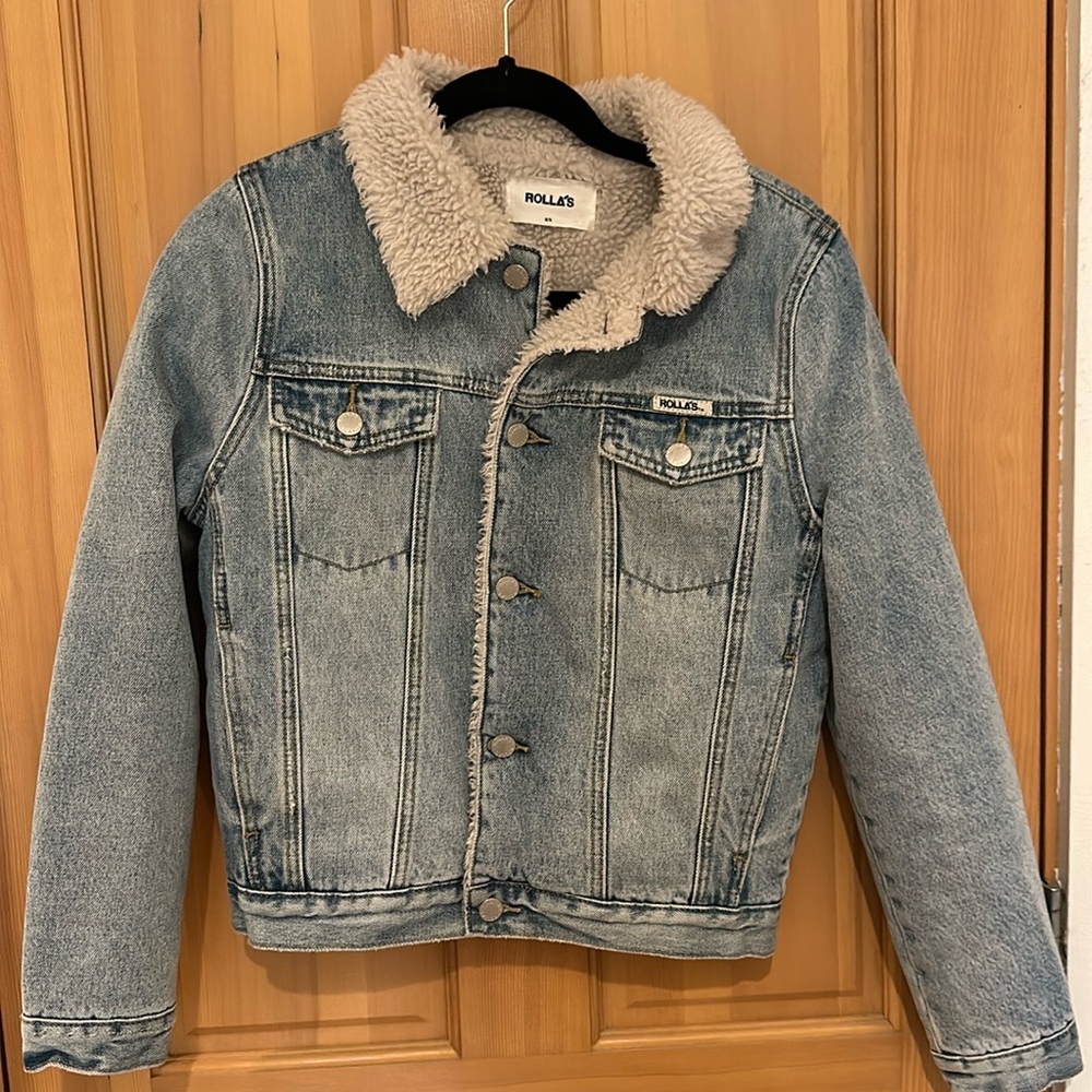 Rollas pre owned denim fleece crop jacket size small
